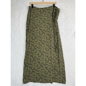 Vtg Midi Wrap Skirt 14 Green Paisley Floral Modest Grunge Boho Feminine 90s Y2K